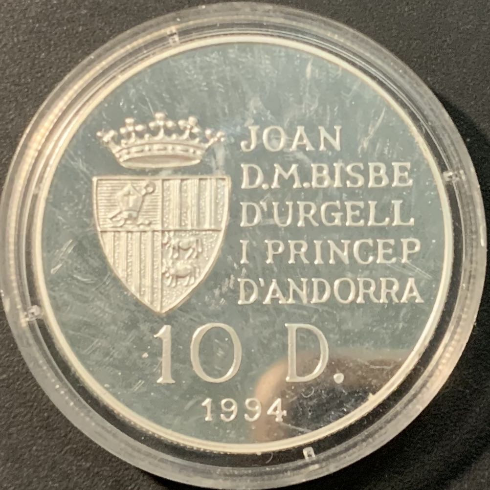 紫瑗钱币——微拍第104期 安道尔 1994年 96亚特兰大奥运会 自行车 10第纳尔 31.47克 0.925银 精制