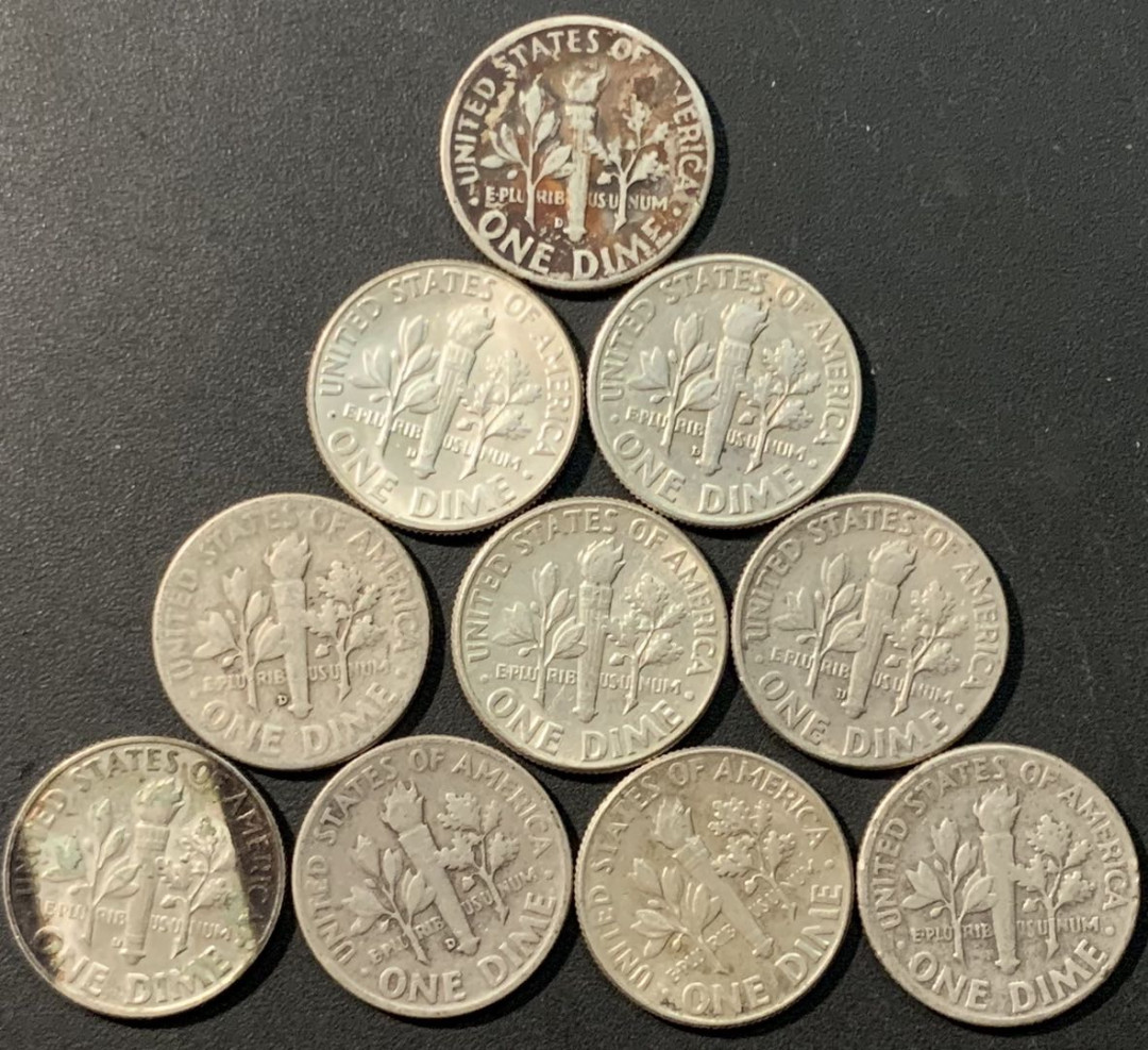 紫瑗钱币——微拍第104期 美国 1946—1964年 罗斯福 10美分 银币 10枚一组 共20克 0.9银 