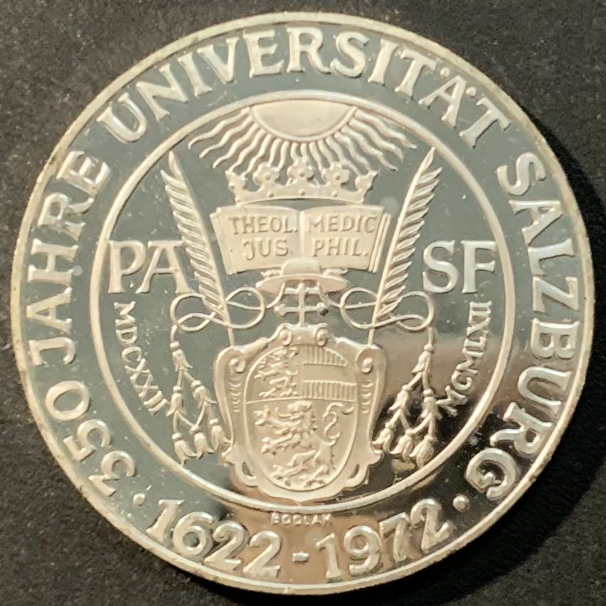 紫瑗钱币——微拍第104期 奥地利 1972年 萨尔兹堡大学350周年 50先令 20克 0.9银 精制