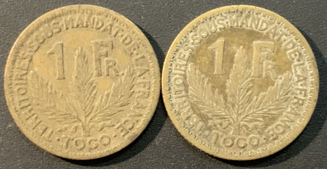 紫瑗钱币——微拍第104期 法属多哥 1924年 1法郎 2枚一组