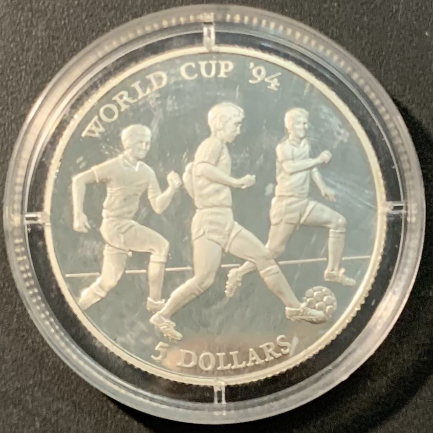 紫瑗钱币——微拍第104期 库克群岛 1991年 94美国世界杯 5元 9.95克 0.5银 精制