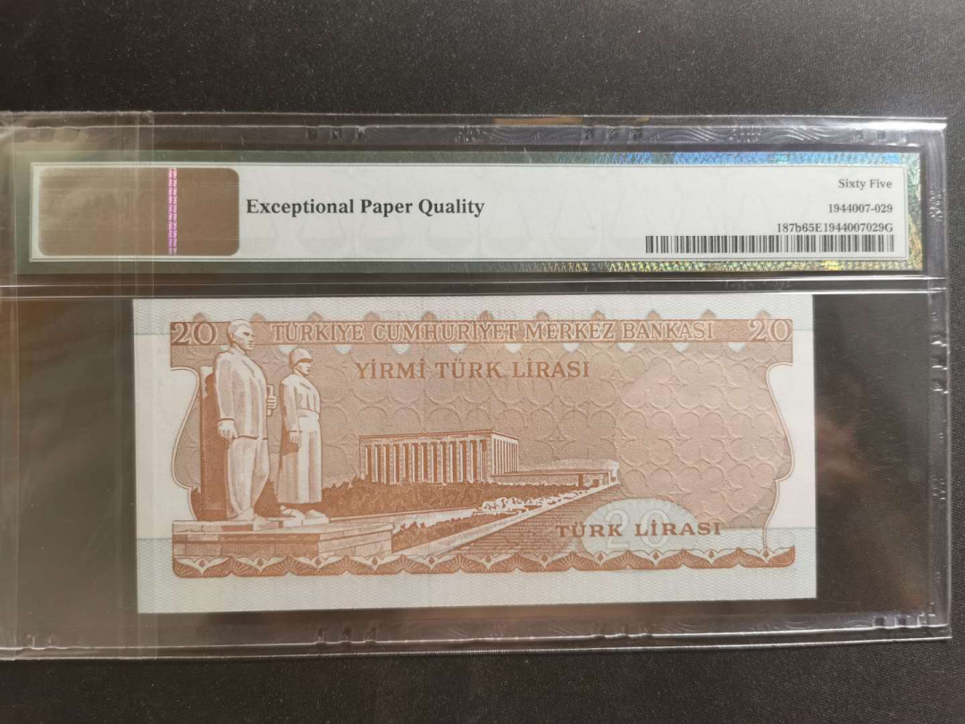 【鲸贝乐淘】千字文·第“性静情逸，心动神疲”号拍卖 【土耳其🇹🇷 】1970年20里尔，PMG65E 