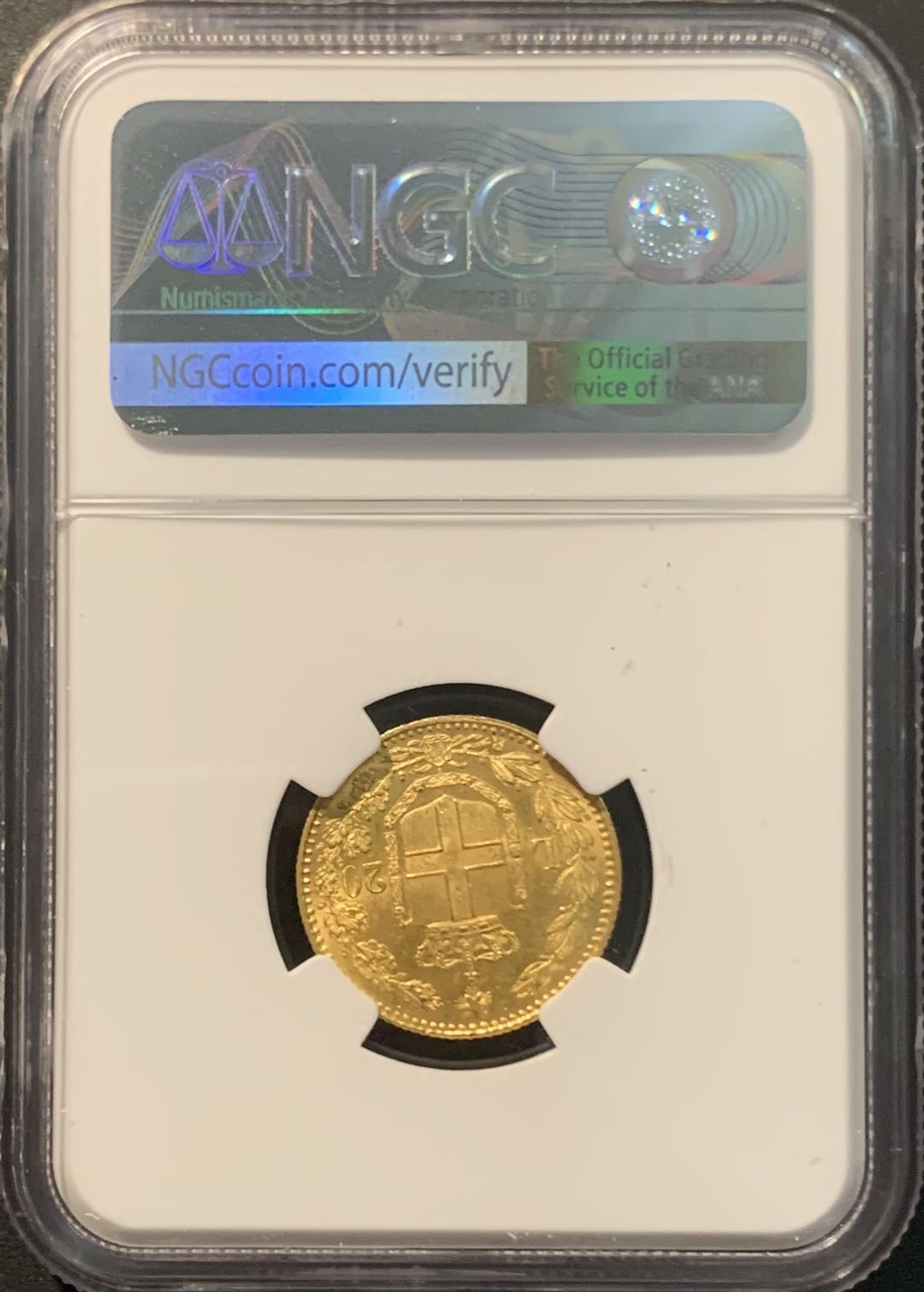 紫瑗钱币——微拍第104期 意大利 1882年 翁贝托一世 20里拉 6.45克 0.9金 NGC MS63