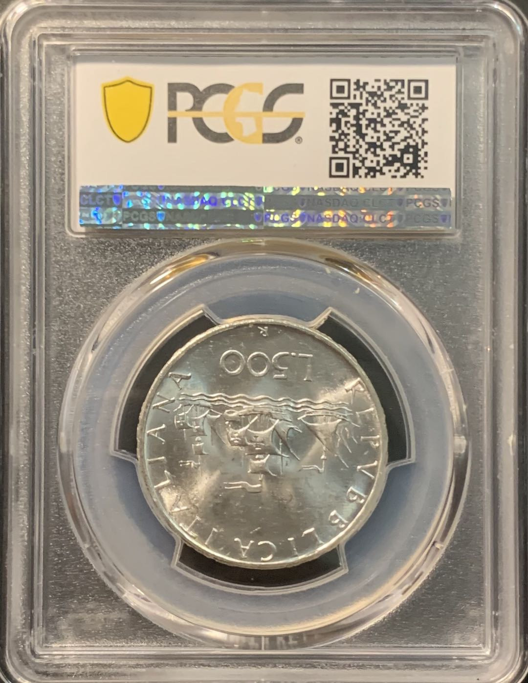 紫瑗钱币——微拍第104期 意大利 1966年 少女与帆船 500里拉 11克 0.835银 PCGS MS64