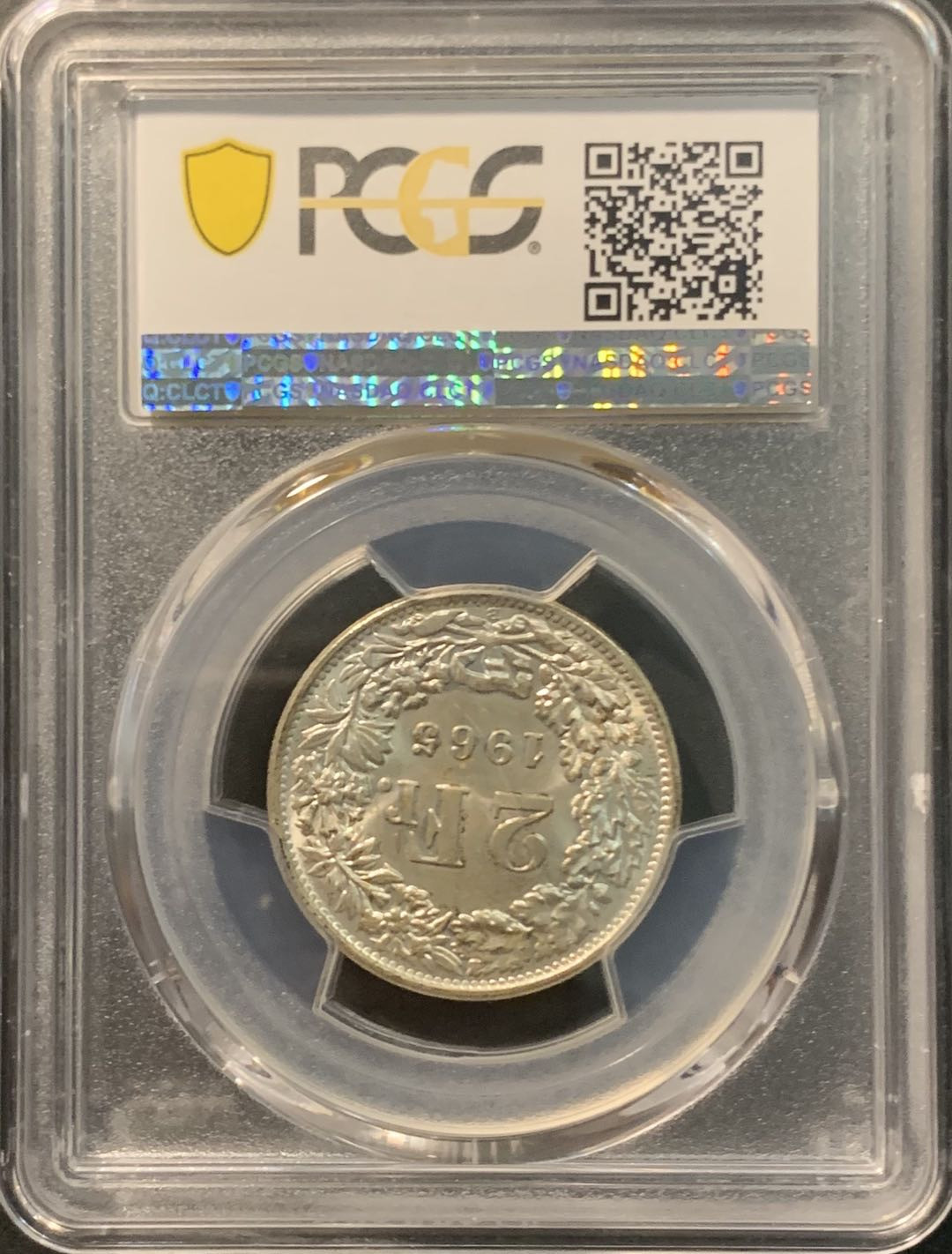 紫瑗钱币——微拍第104期 瑞士 1965年B 赫尔维蒂女神 2法郎 10克 0.835银 PCGS MS65