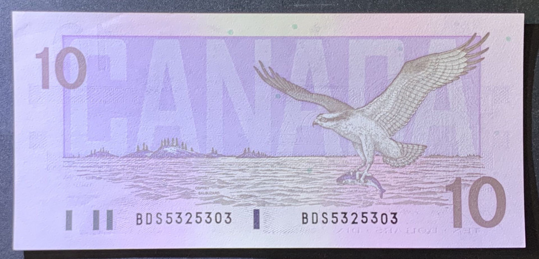 紫瑗钱币——微拍第105期—纸币场 加拿大 1989年 约翰麦克唐纳爵士 10元 UNC （P-96b)