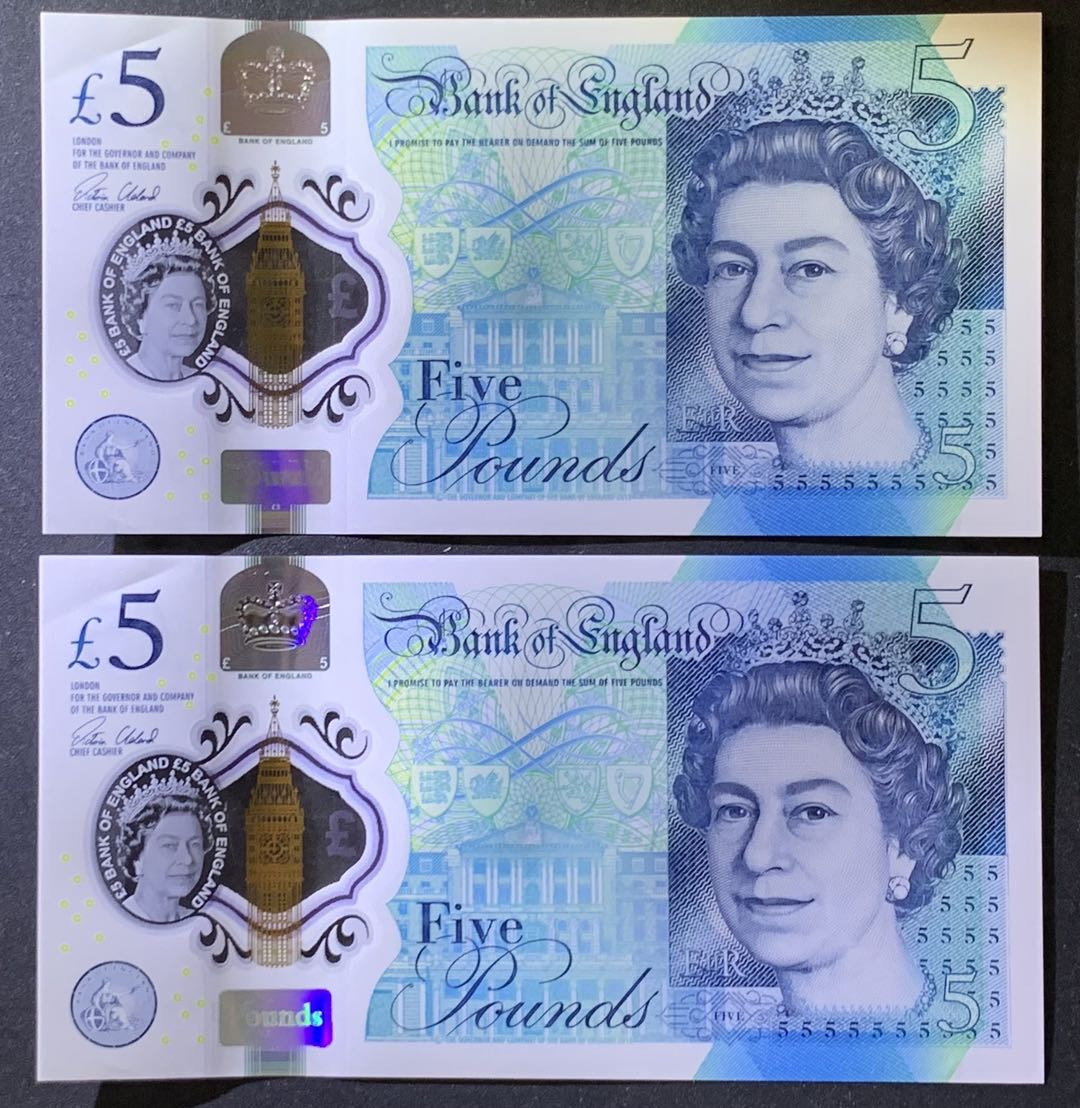 紫瑗钱币——微拍第105期—纸币场 英国 2015年 丘吉尔 5英镑 塑料钞 UNC 2枚一组 