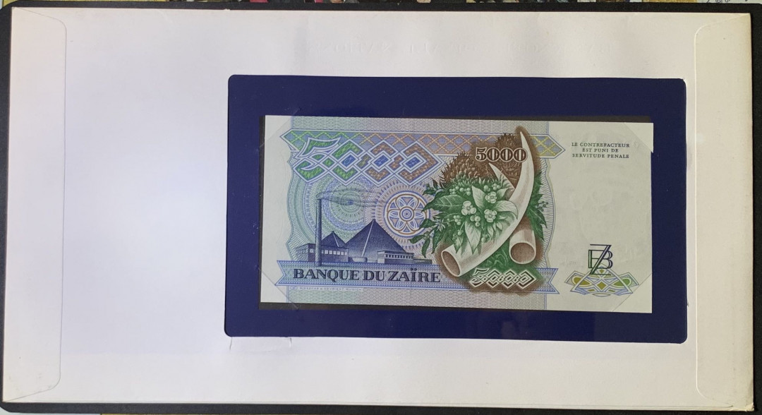 紫瑗钱币——微拍第105期—纸币场 扎伊尔 1988年 蒙博托 5000扎伊尔 富兰克林装 UNC （P-37b）