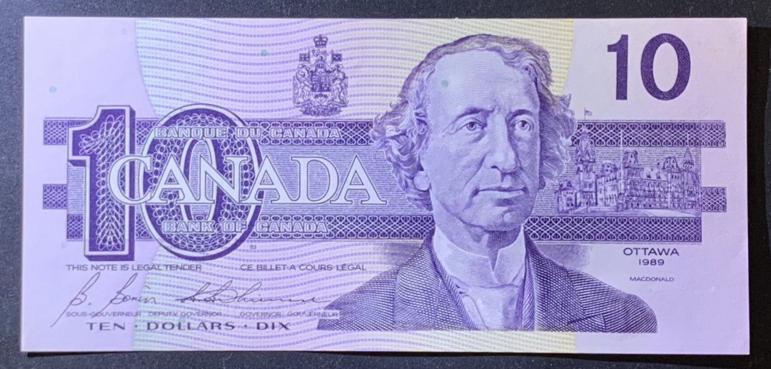 紫瑗钱币——微拍第105期—纸币场 加拿大 1989年 约翰麦克唐纳爵士 10元 UNC （P-96b)