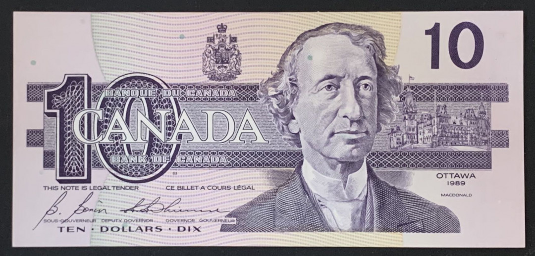 紫瑗钱币——微拍第105期—纸币场 加拿大 1989年 约翰麦克唐纳爵士 10元 UNC （P-96b)