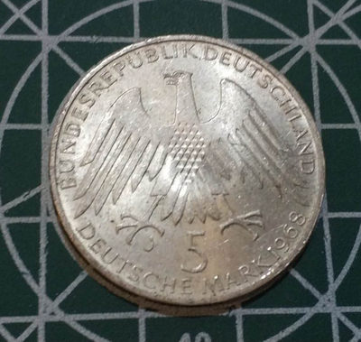 燕姐换藏第三十六拍 1968年德国费雷德里茨150周年5马克银币