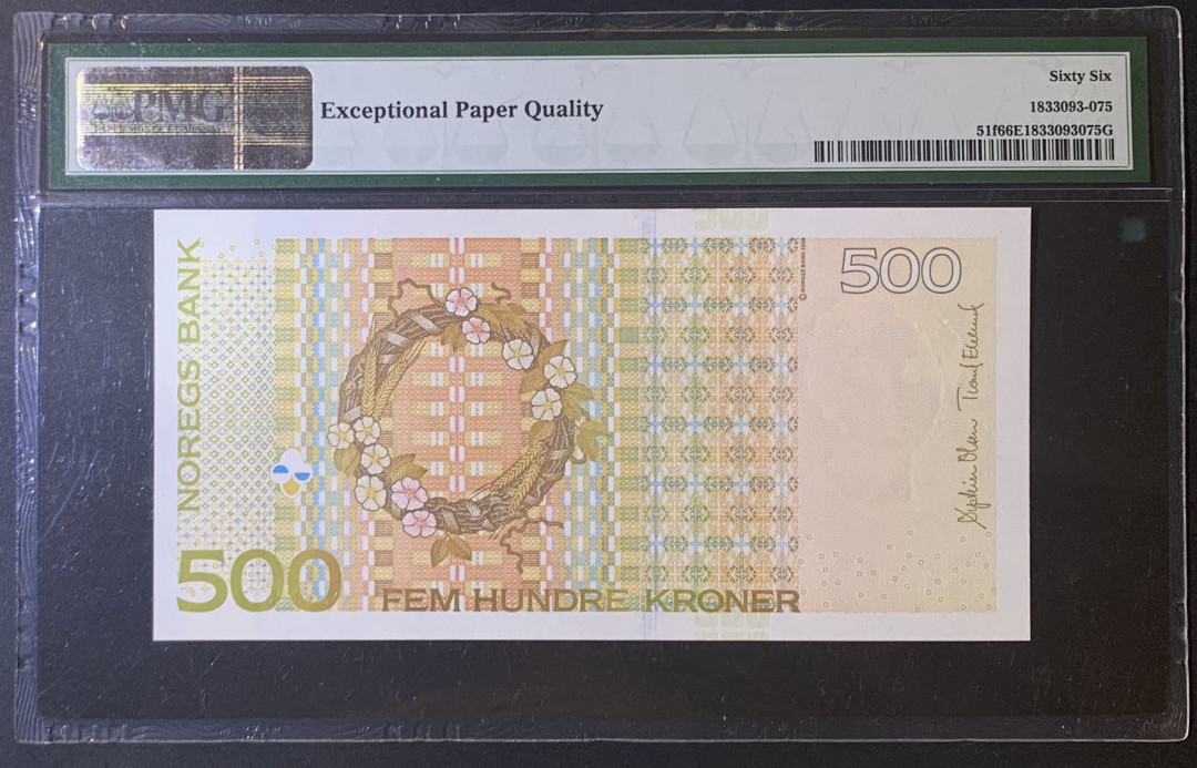 紫瑗钱币——微拍第105期—纸币场 挪威 2012年 温斯特 500克朗 PMG 66 EPQ （P-51f）