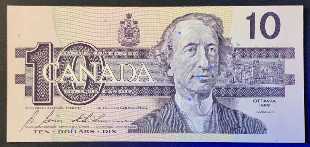 紫瑗钱币——微拍第105期—纸币场 加拿大 1989年 约翰麦克唐纳爵士 10元 UNC （P-96b)