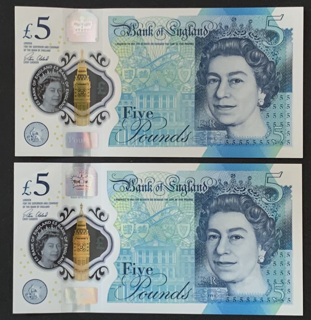 紫瑗钱币——微拍第105期—纸币场 英国 2015年 丘吉尔 5英镑 塑料钞 UNC 2枚一组 