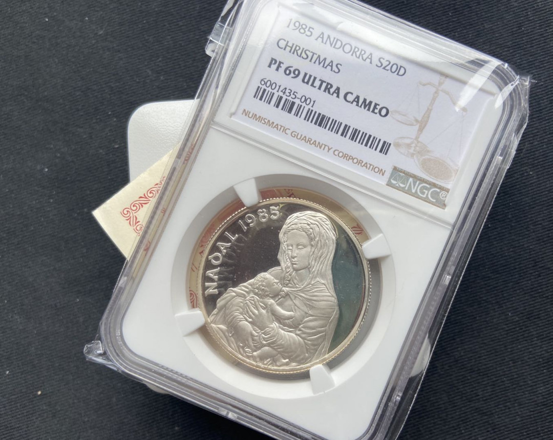 【币观天下】第123场钱币拍卖～ 【安道尔】安道尔1985年20第纳尔圣母抱子精制银币