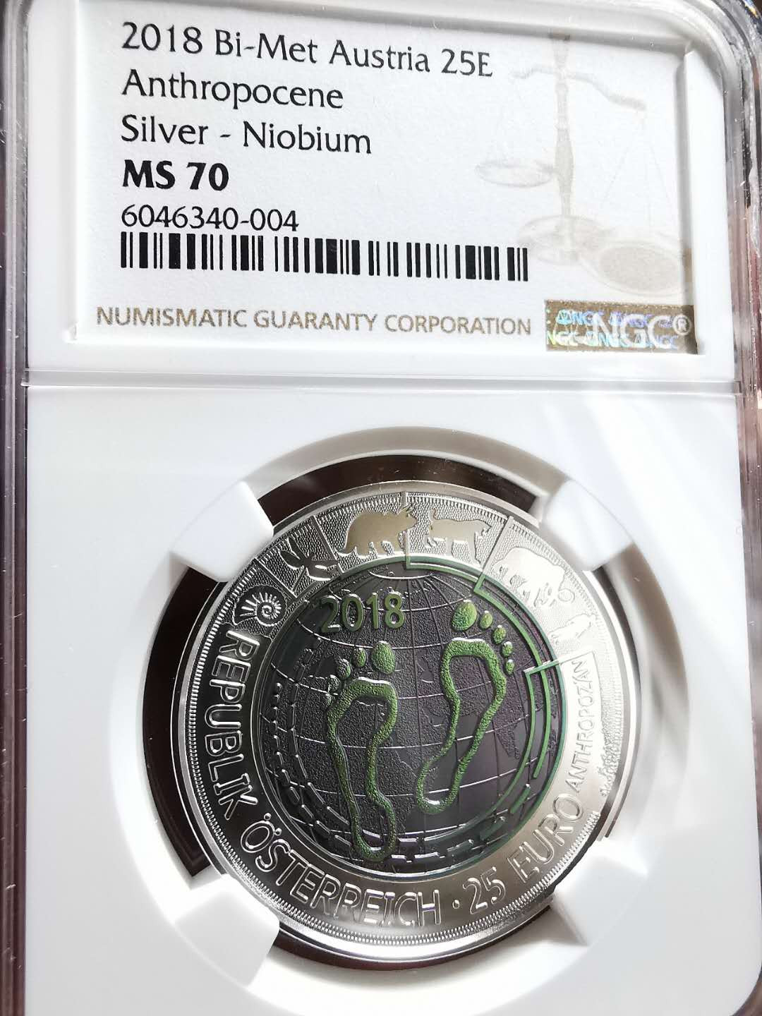 凡希社世界钱币微拍第一百三十三期 荐！2018奥地利银铌双色人类世纪念25欧元NGC-PF70UC顶级品！