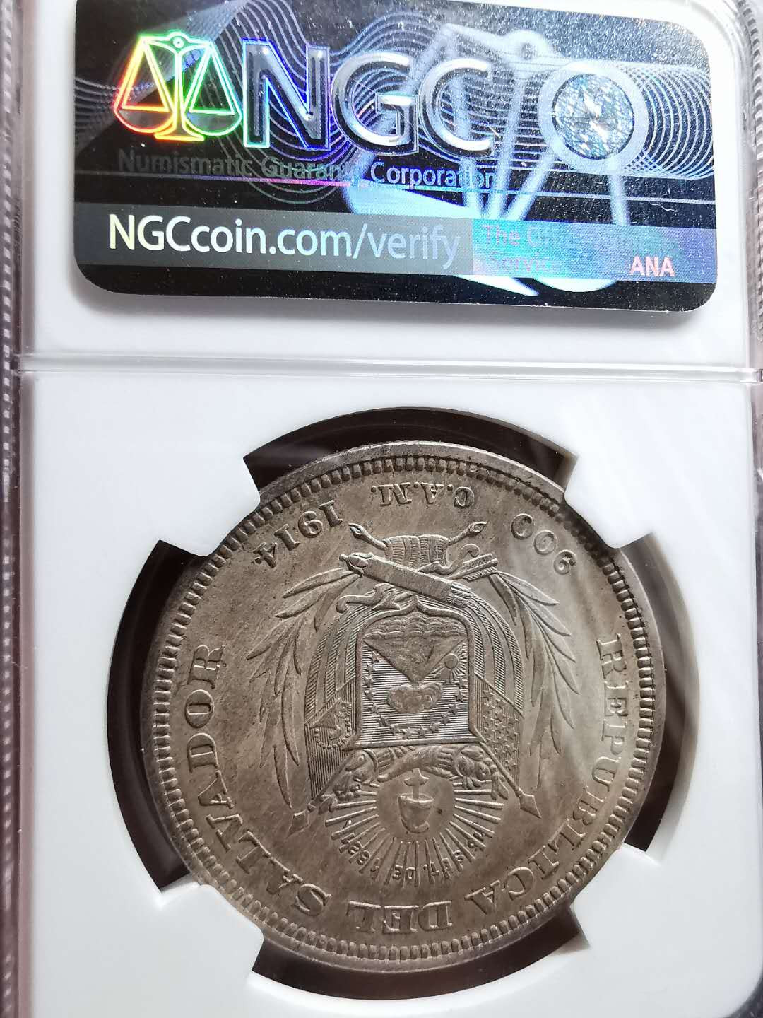 凡希社世界钱币微拍第一百三十三期 1915萨尔瓦多哥伦布比索大银NGC-MS62绝美包浆！