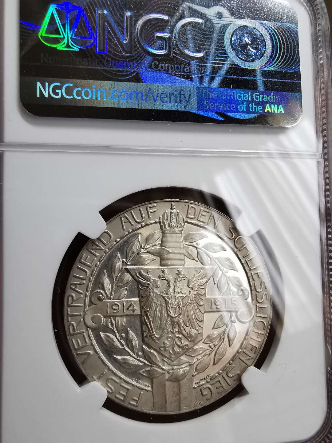 凡希社世界钱币微拍第一百三十三期 1915德国一战Von Hotzendorf纪念银章NGC-MS62