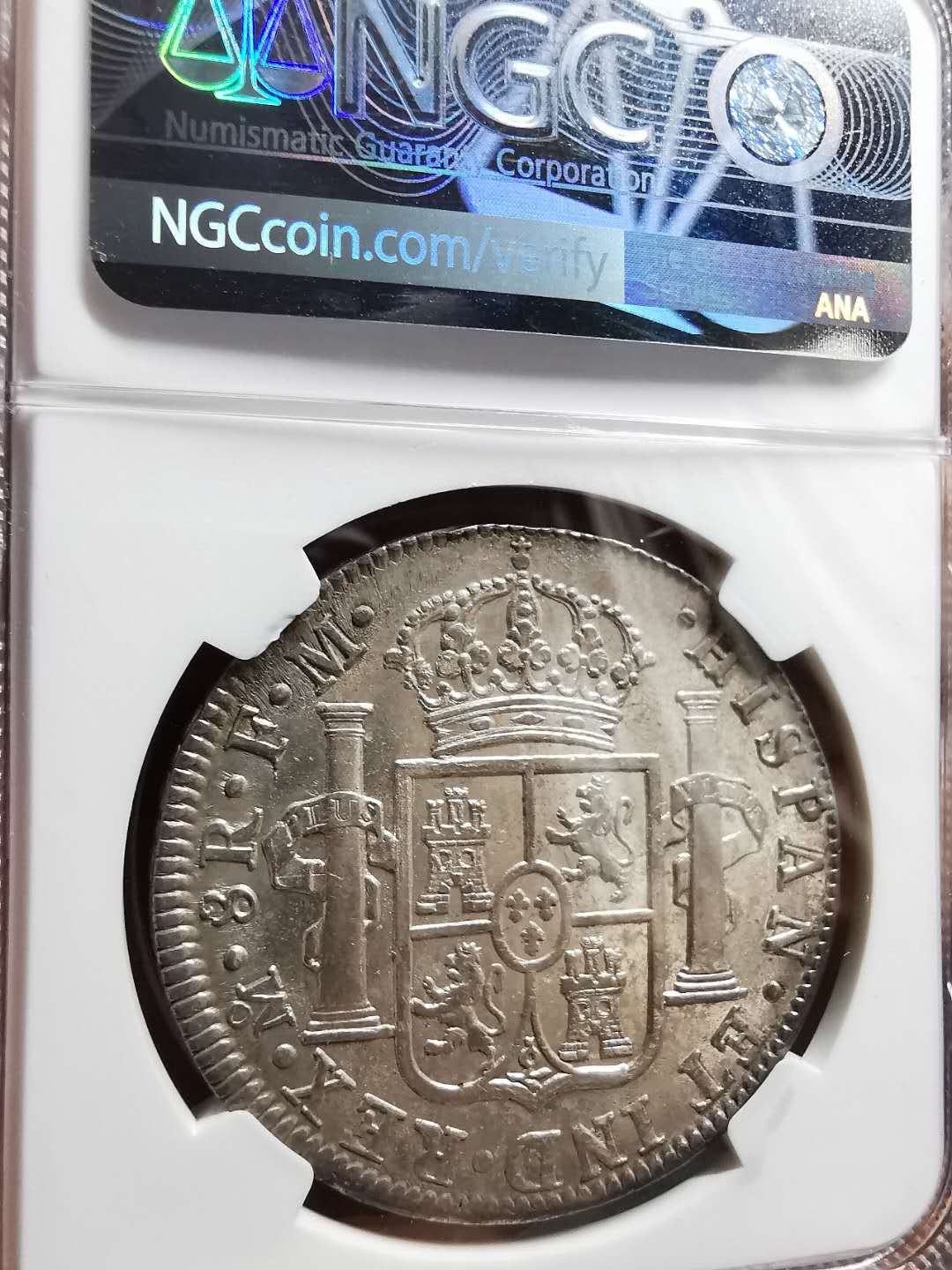 凡希社世界钱币微拍第一百三十三期 稀！1789墨西哥卡三双柱文字错版NGC-MS62稀有品种！