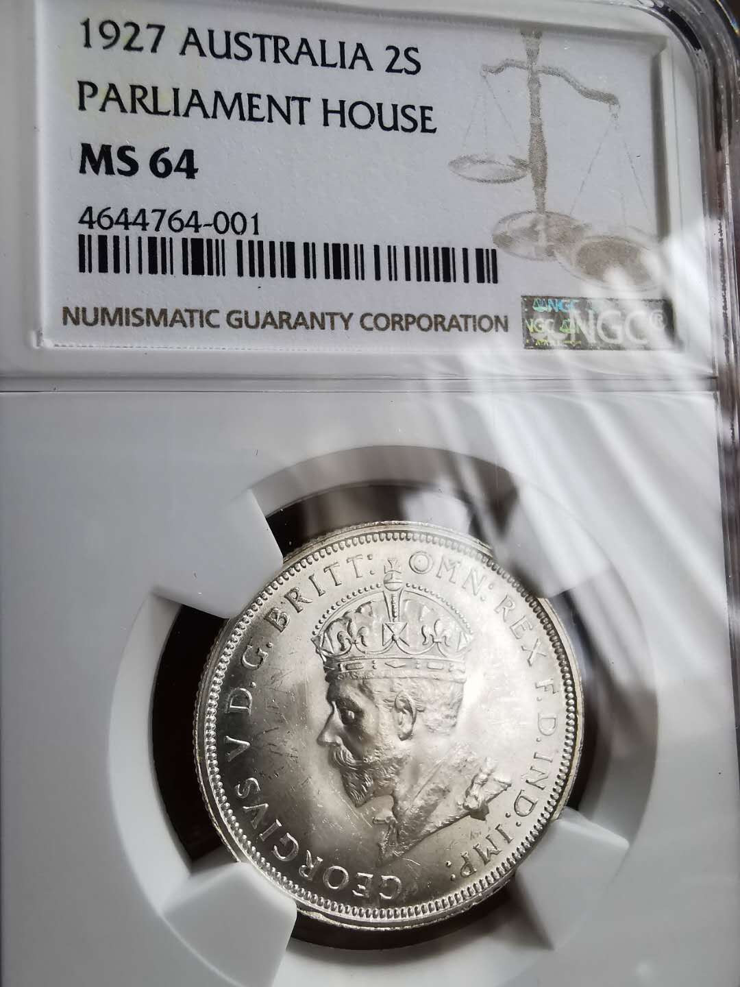 凡希社世界钱币微拍第一百三十三期 1927澳大利亚议会大厦纪念2先令NGC-MS64