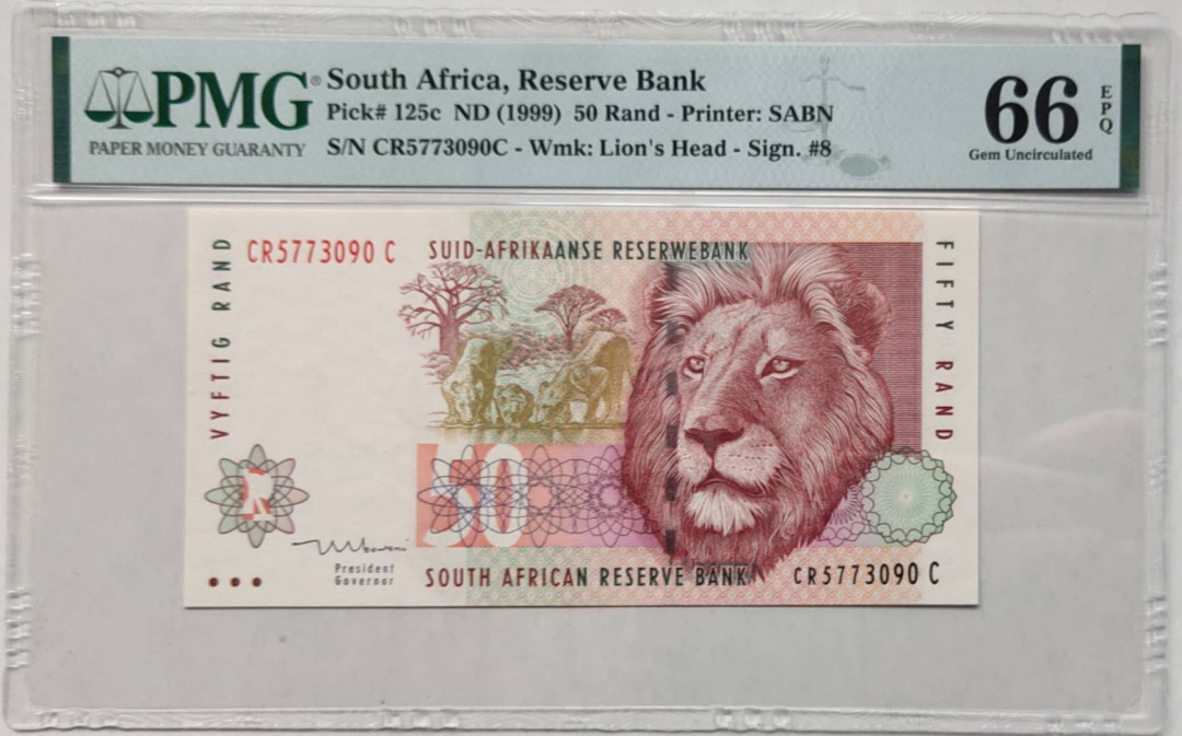 【Blue Auction】世界纸币精拍第23期—— 锡兰佛国(共50拍） 南非 1999年50兰特 PMG66EPQ 