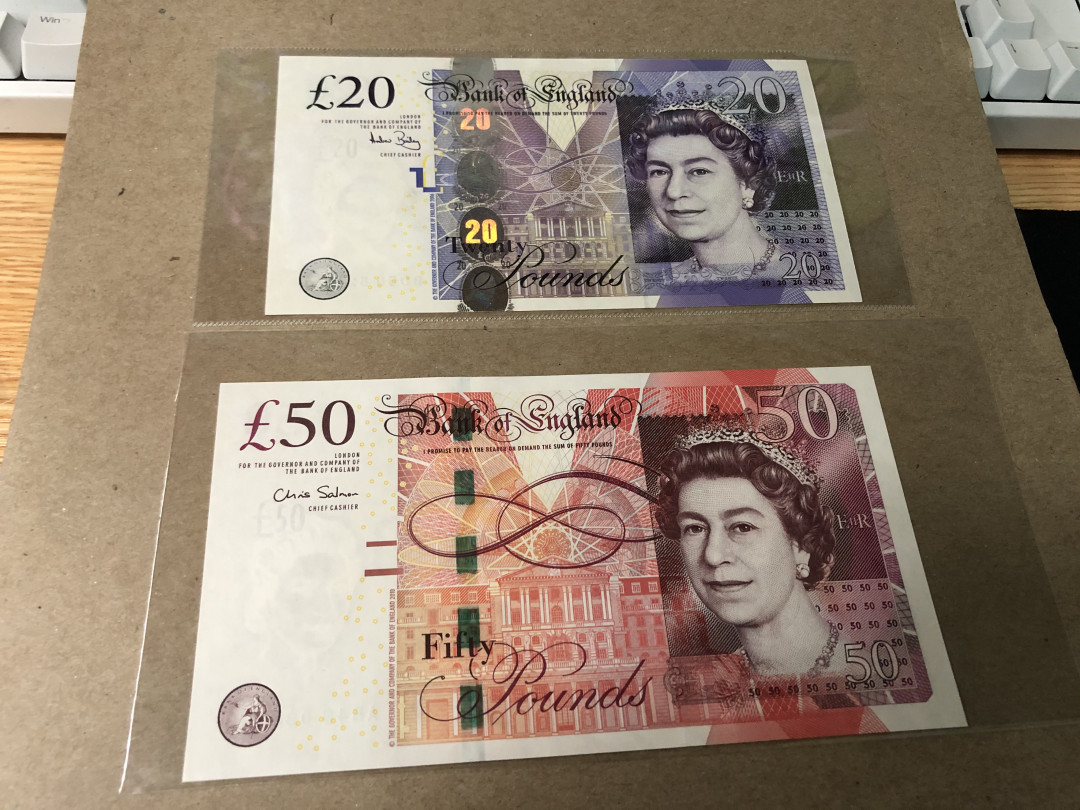 【Blue Auction】世界纸币精拍第23期—— 锡兰佛国(共50拍） 【一组2张】英国 F序列 20镑&50镑 全新UNC