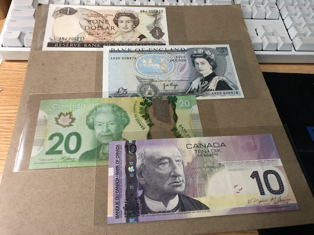 【Blue Auction】世界纸币精拍第23期—— 锡兰佛国(共50拍） 【一组4张】加拿大、英国、新西兰 纸币一组 AU品相