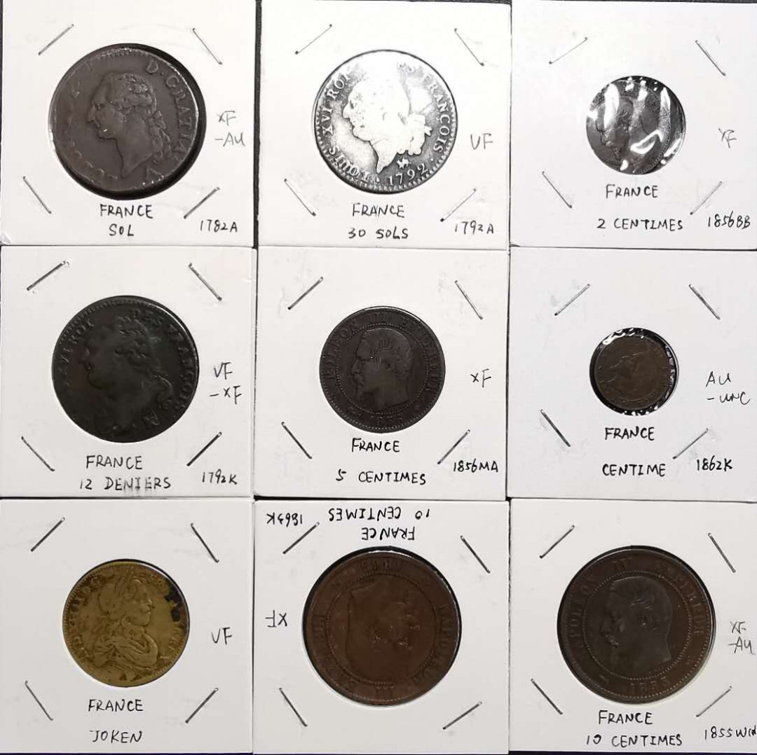 凡希社世界钱币微拍第一百三十三期 法国银铜辅币一组九枚