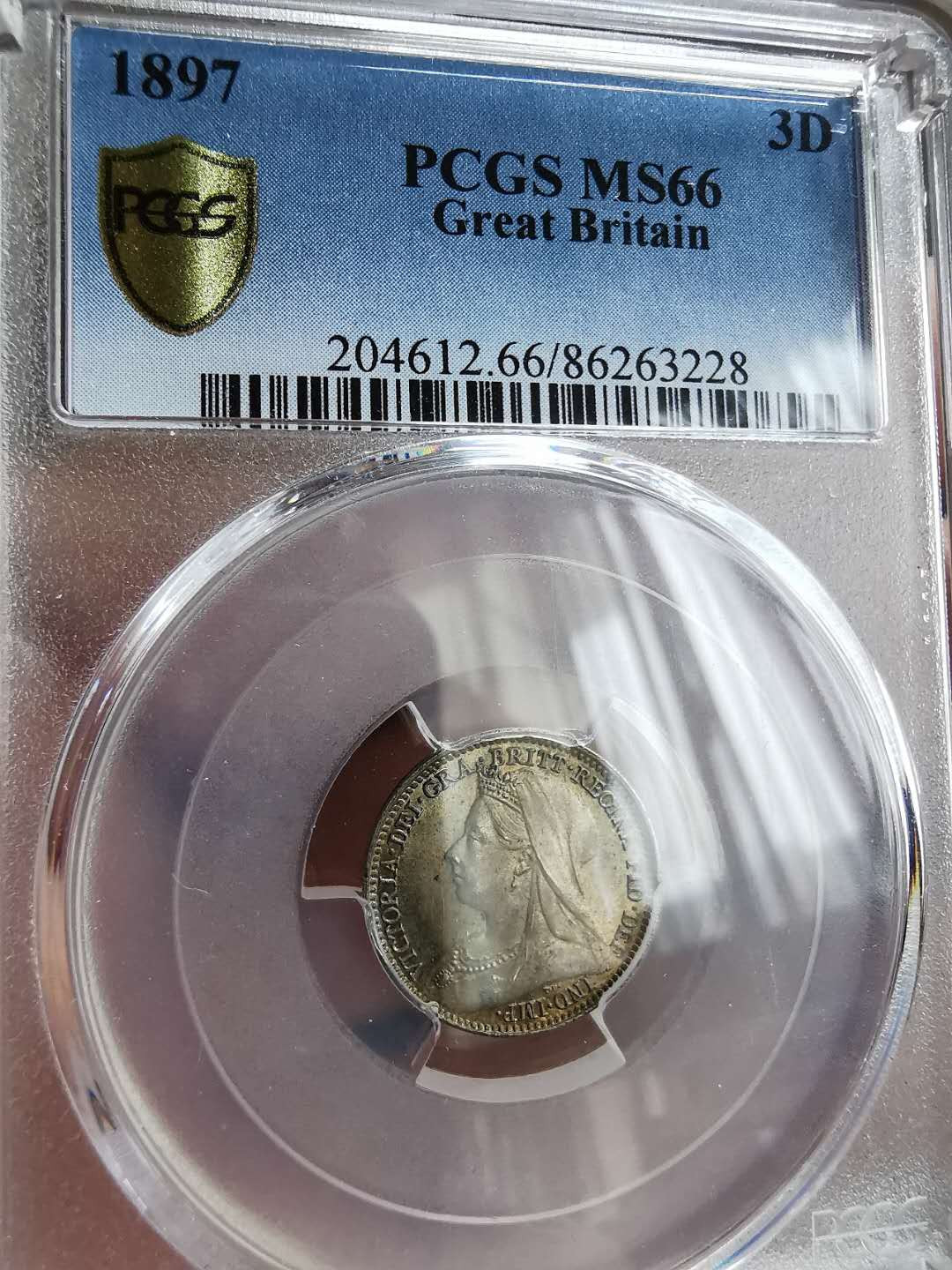 凡希社世界钱币微拍第一百三十三期 1897英国老维3便士PCGS-MS66高分五彩！