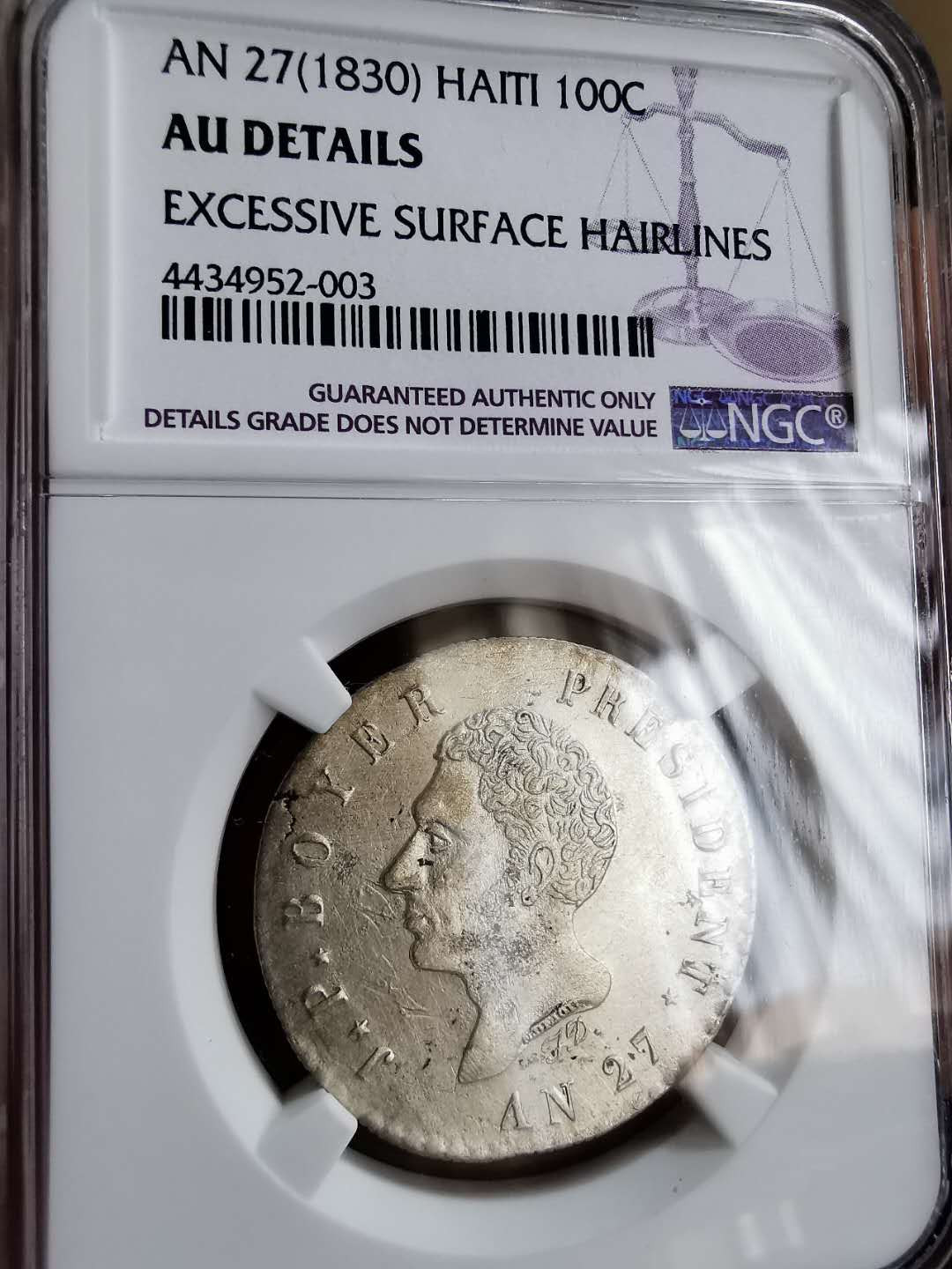 凡希社世界钱币微拍第一百三十三期 1800海地总统布瓦耶100分NGC-AUD