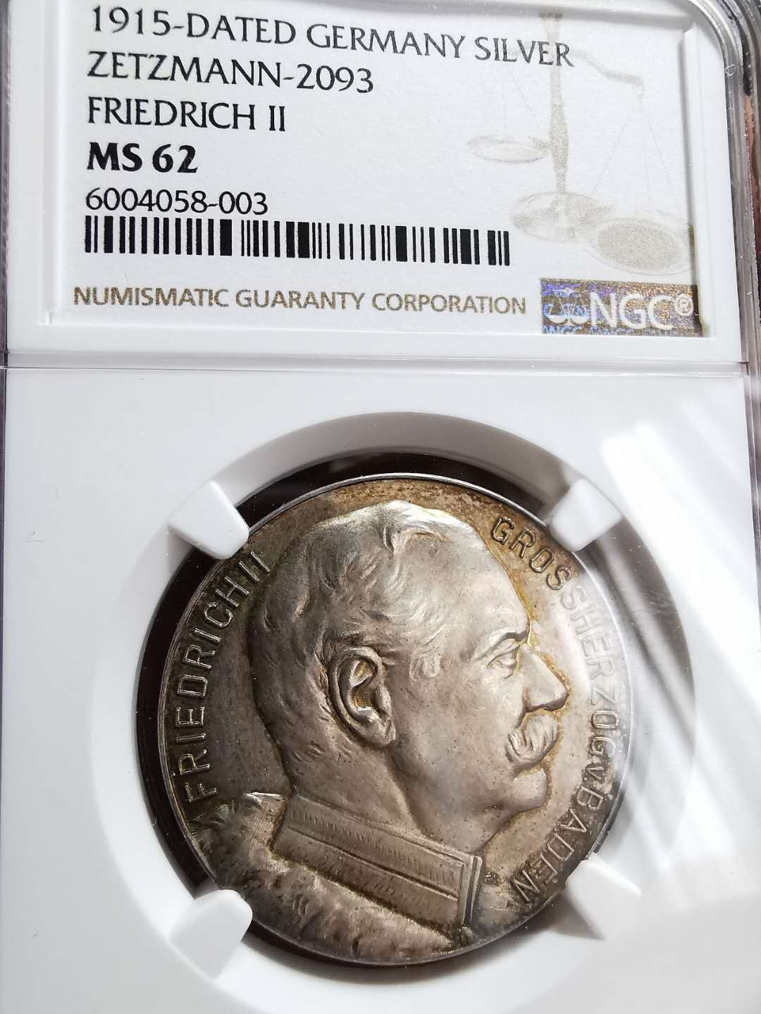 凡希社世界钱币微拍第一百三十三期 1915德国一战弗雷德里希二世纪念银章NGC-MS62