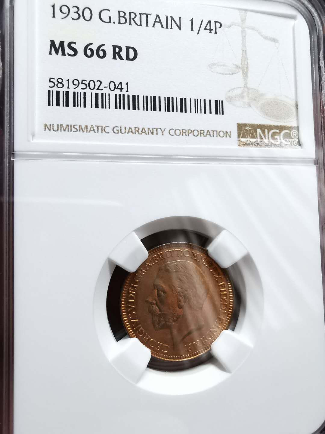 凡希社世界钱币微拍第一百三十三期 1930英国乔五法新NGC-MS66