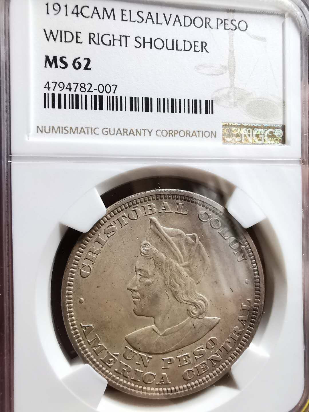 凡希社世界钱币微拍第一百三十三期 1915萨尔瓦多哥伦布比索大银NGC-MS62绝美包浆！