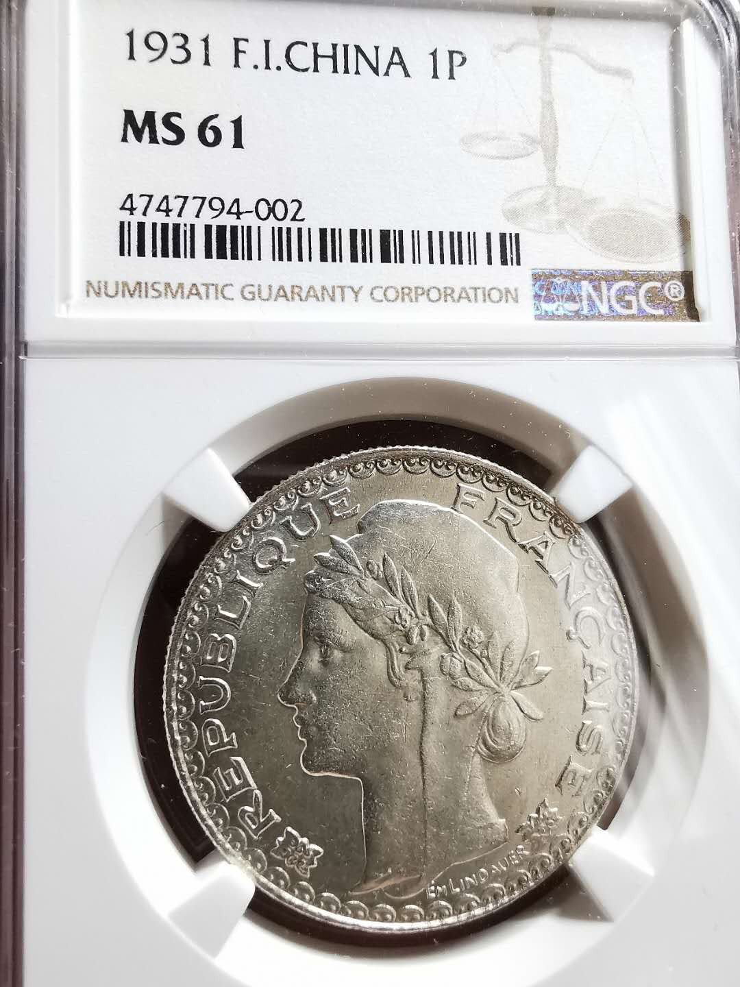 凡希社世界钱币微拍第一百三十三期 1931法属印度支那皮亚斯特大银NGC-MS61