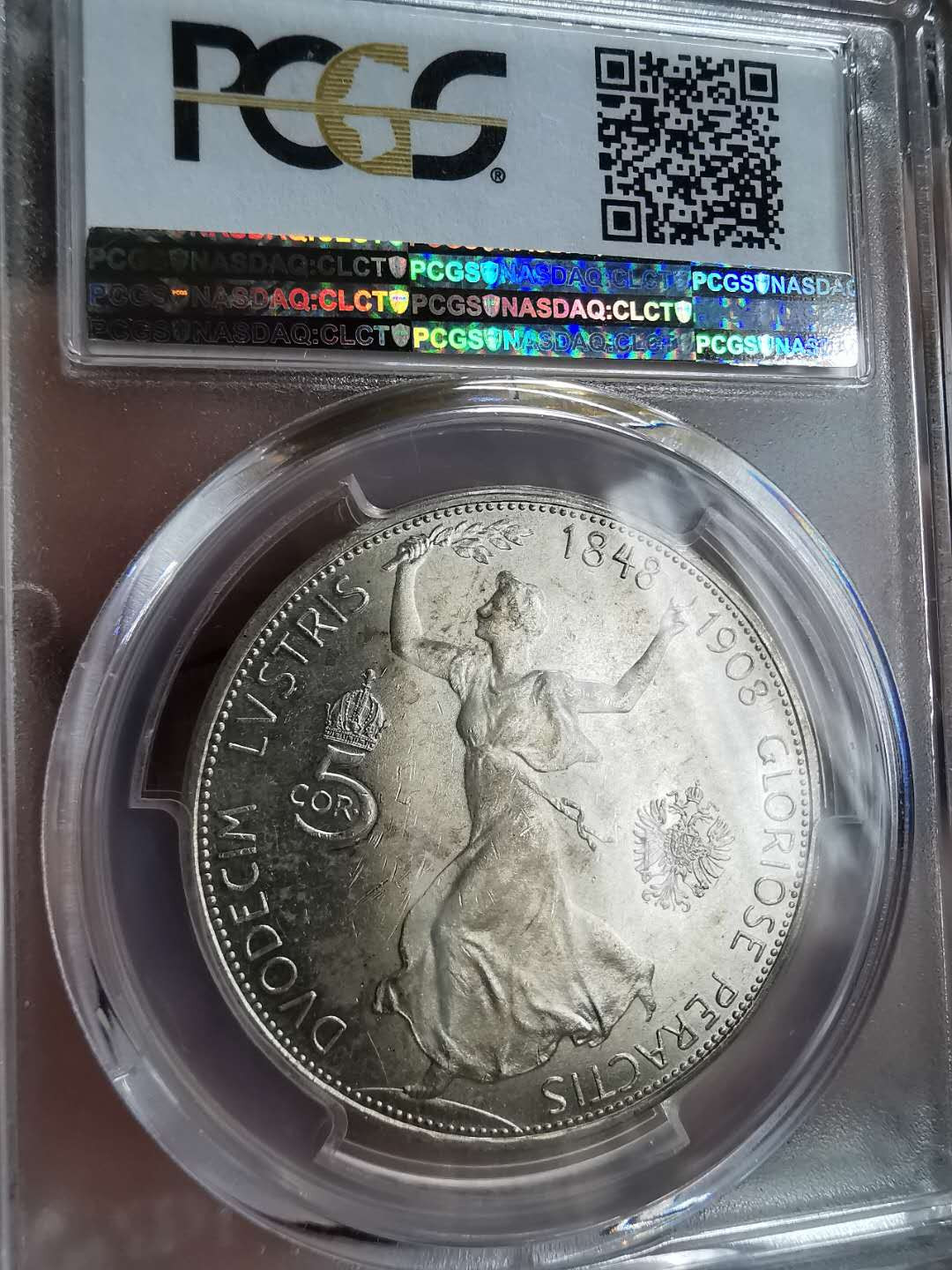 凡希社世界钱币微拍第一百三十三期 1908奥地利少女拿花5科罗纳大银PCGS-MS62