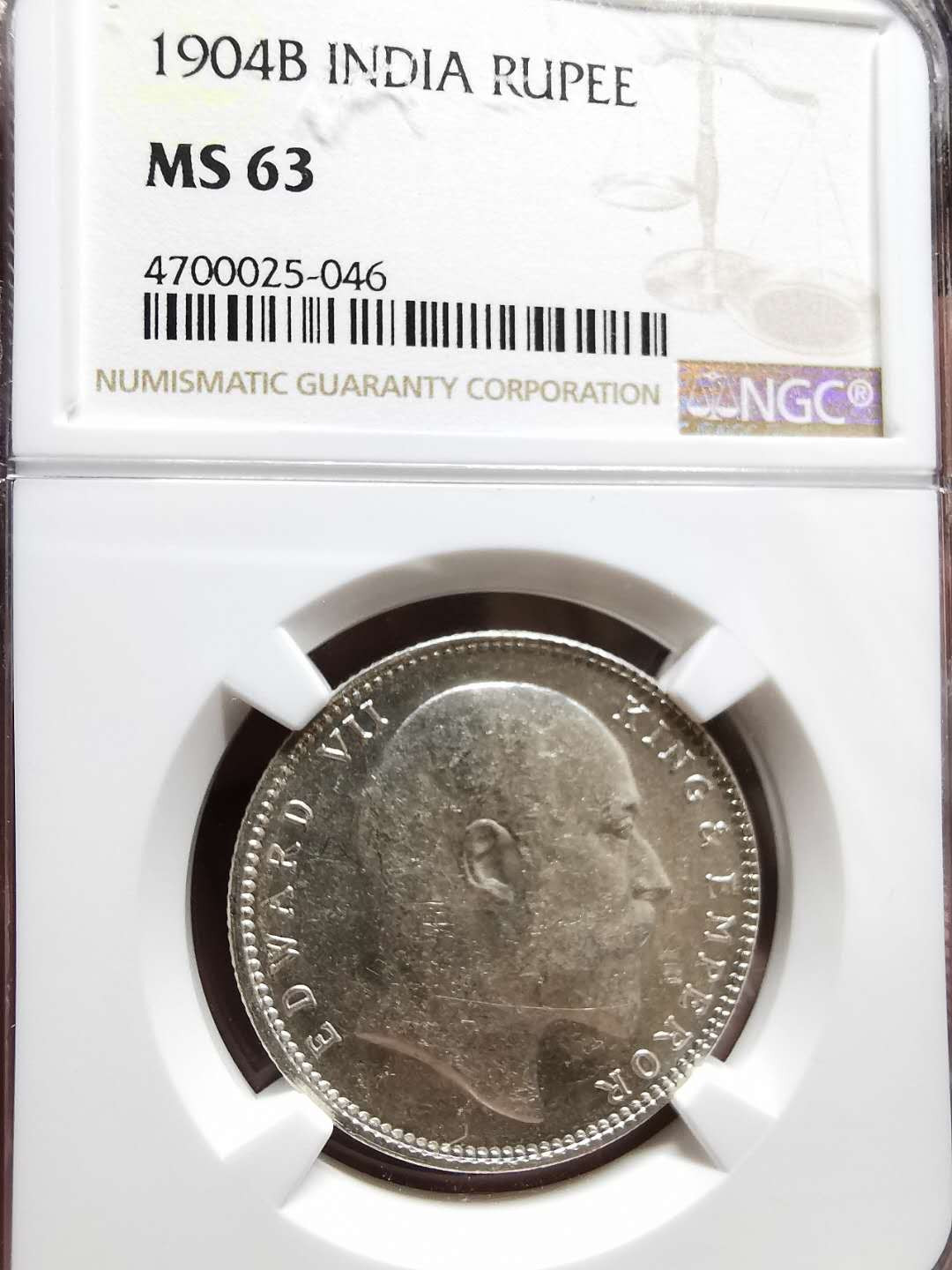 凡希社世界钱币微拍第一百三十三期 1904B英属印度爱七卢比NGC-MS63