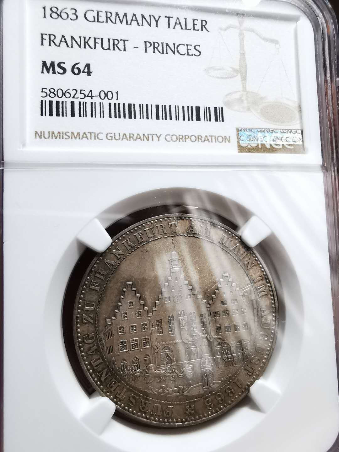 凡希社世界钱币微拍第一百三十三期 荐！1863法兰克福王子会议纪念泰勒NGC-MS64绝美淡彩包浆！