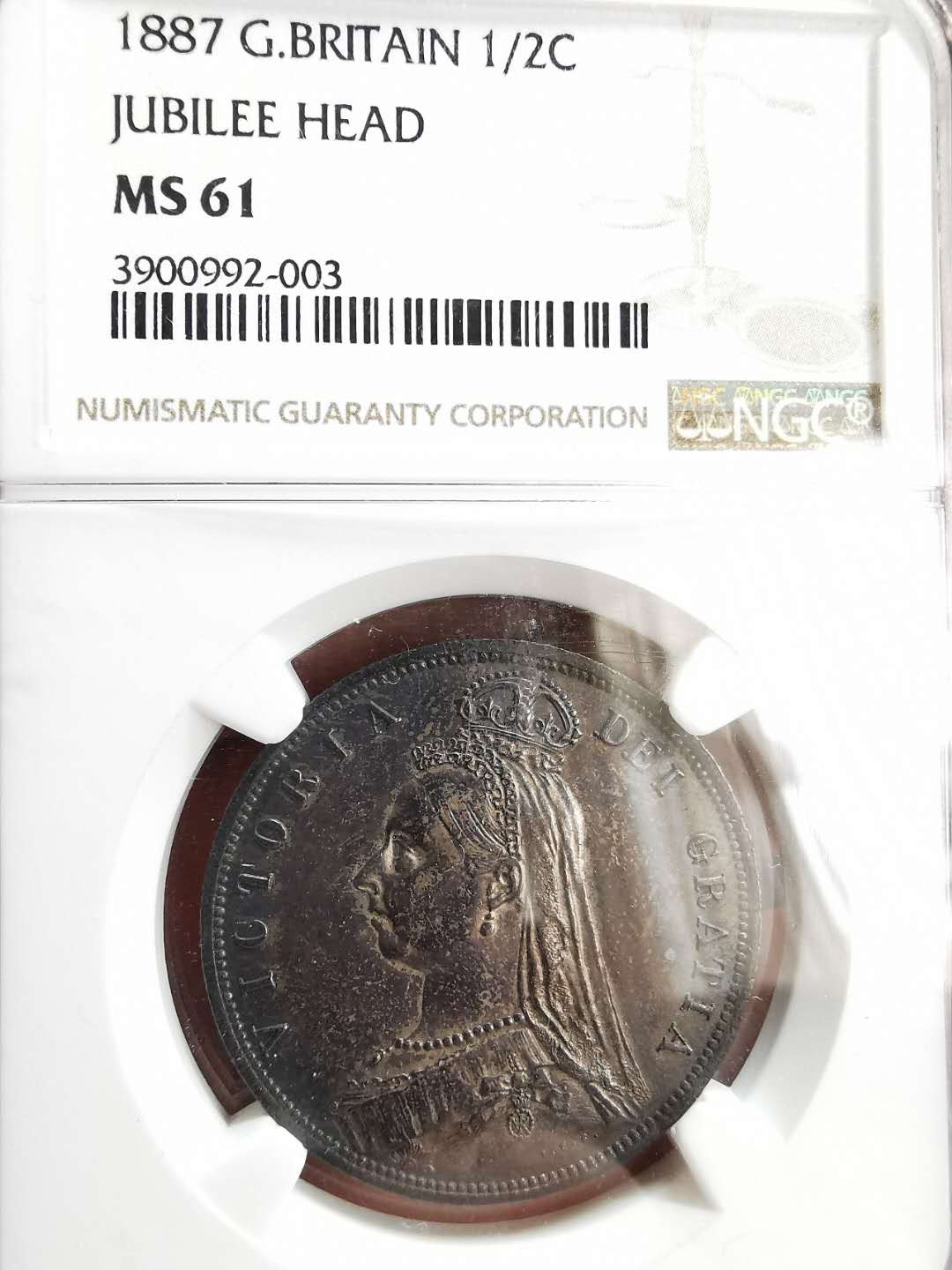 凡希社世界钱币微拍第一百三十三期 1887英国老维半克朗NGC-MS61深色包浆！