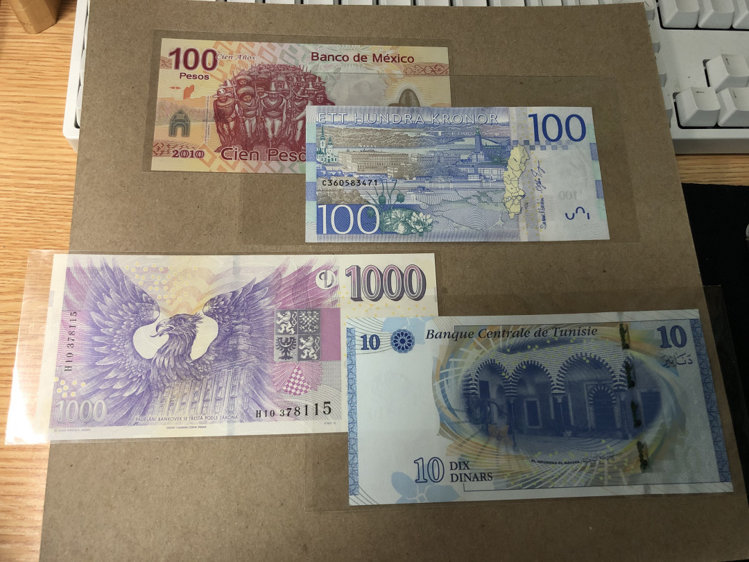 【Blue Auction】世界纸币精拍第23期—— 锡兰佛国(共50拍） 【一组4张】瑞典、墨西哥、突尼斯、捷克纸币一组 全新UNC