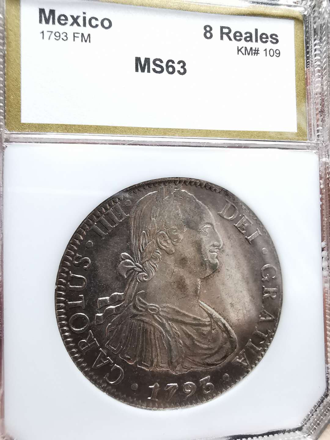 凡希社世界钱币微拍第一百三十三期 荐！1793墨西哥卡四双柱PCI-MS63收藏级！