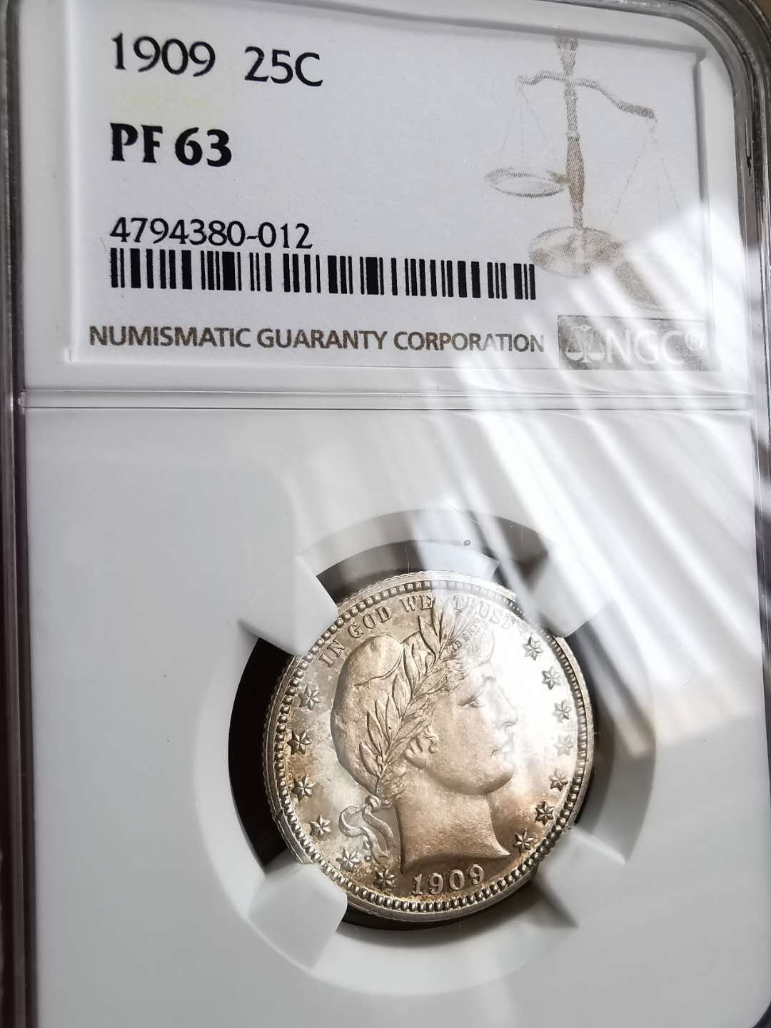 凡希社世界钱币微拍第一百三十三期 荐！1909美国精铸25美分NGC-PF63稀少！