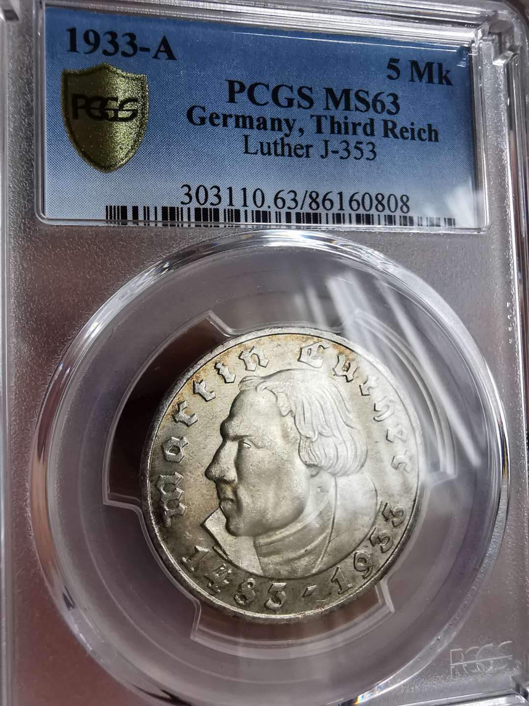 凡希社世界钱币微拍第一百三十三期 1933路德5马克PCGS-MS63