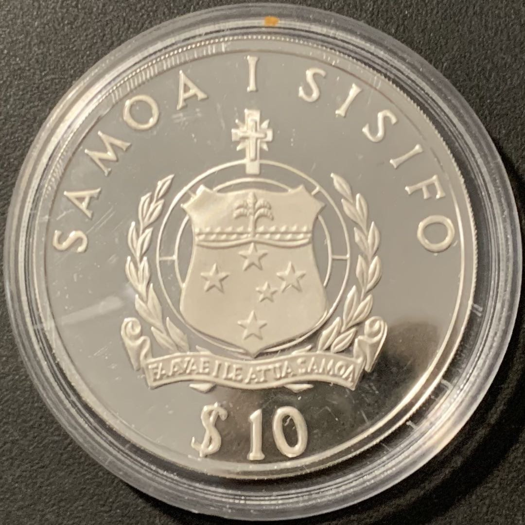 紫瑗钱币——微拍第106期 西萨摩亚 1991年 92巴塞罗那 铅球 10塔拉 31.47克 0.925银 精制