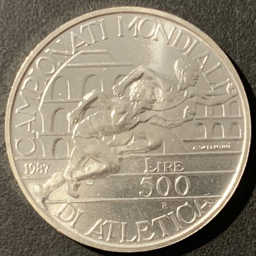 紫瑗钱币——微拍第106期 意大利 1987年 田径锦标赛 500里拉 11克 0.835银 UNC