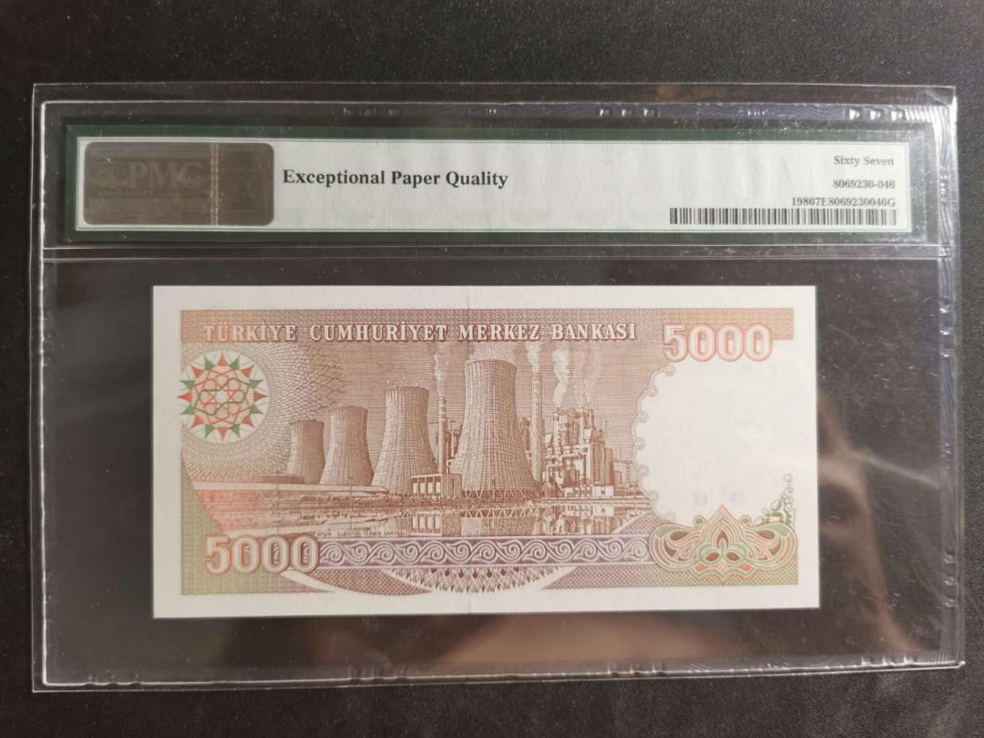【鲸贝乐淘】千字文·第“守真志满，逐物意移”号拍卖·CICE钱币博览会专场 【土耳其🇹🇷 】1970年5000里尔，PMG67E 