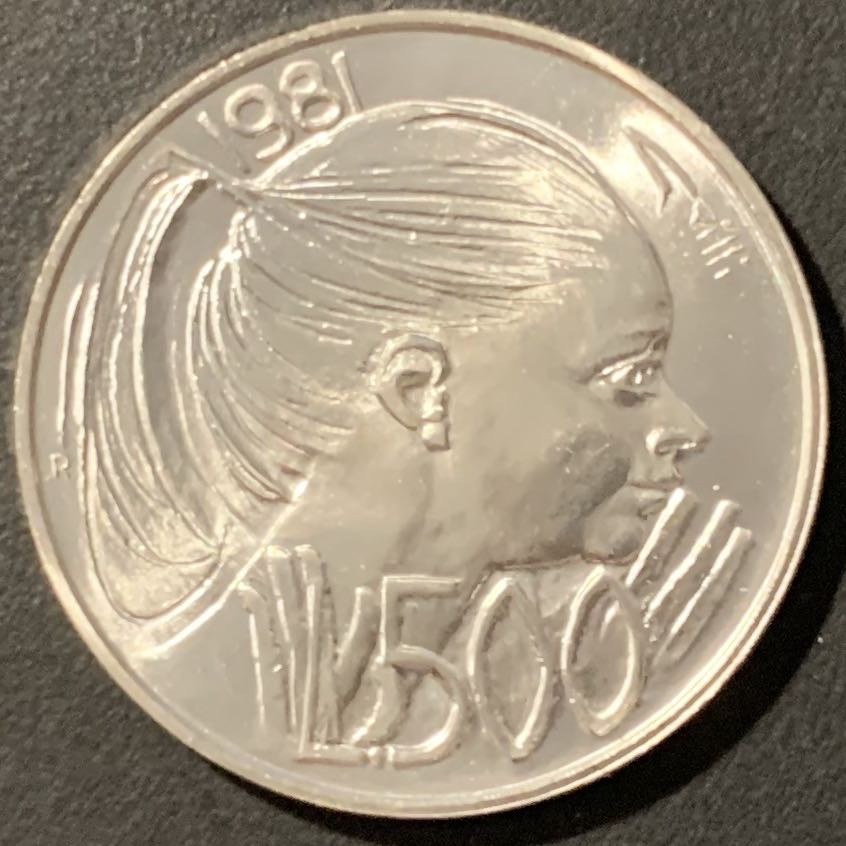 紫瑗钱币——微拍第106期 圣马力诺 1981年 女孩头 500里拉 11克 0.835银 UNC