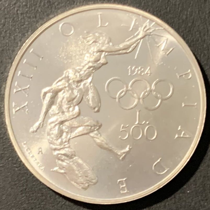 紫瑗钱币——微拍第106期 圣马力诺 1984年 洛杉矶奥运会 500里拉 11克 0.835银 UNC