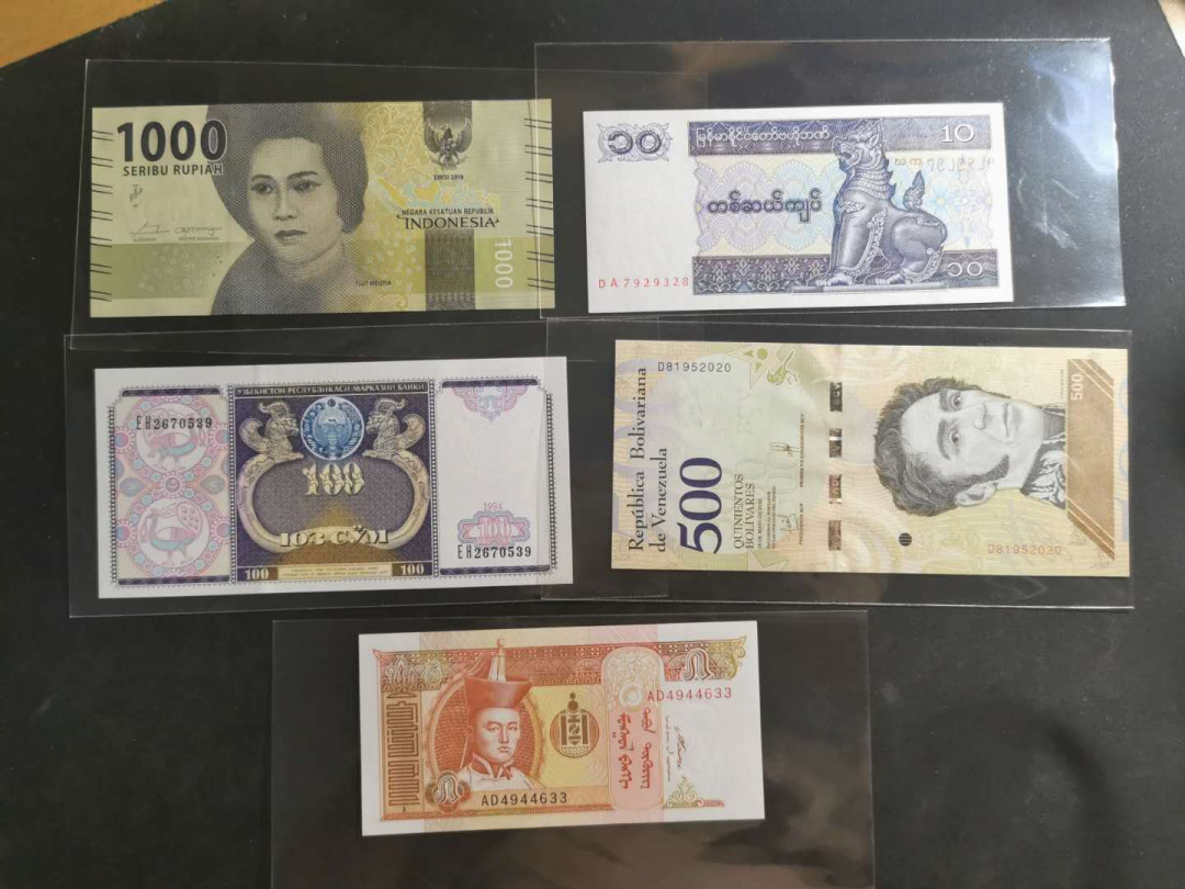 【鲸贝乐淘】千字文·第“守真志满，逐物意移”号拍卖·CICE钱币博览会专场 【外币11张】全新全品UNC ，印尼，缅甸，哈萨克，委内瑞拉，蒙古等