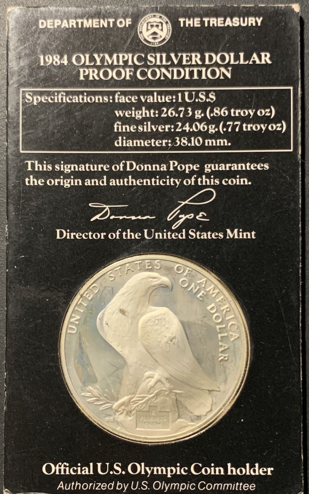 紫瑗钱币——微拍第106期 美国 1984年  洛杉矶奥运会 场馆 1元 26.73克 0.9银 精制 原卡装