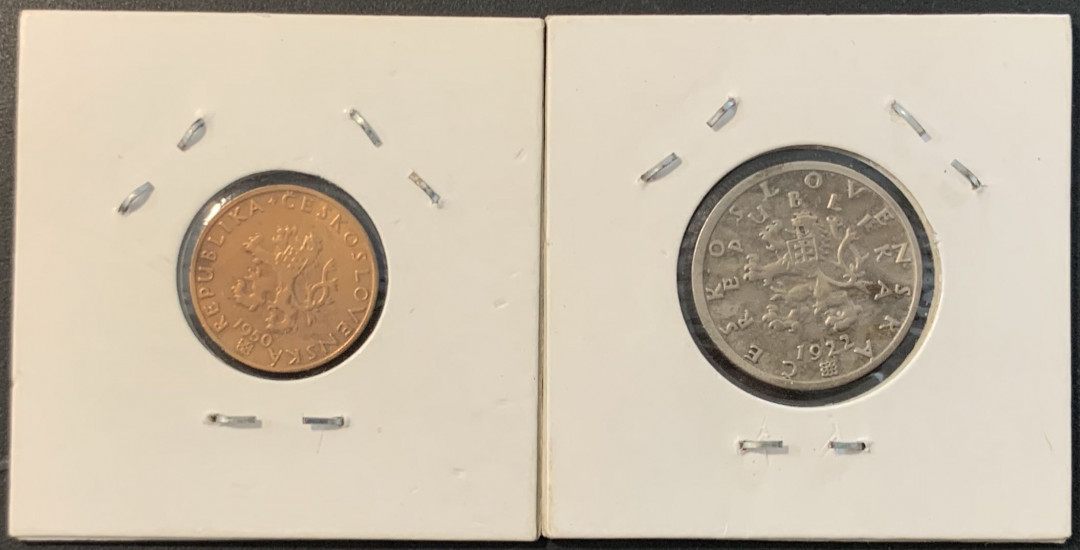 紫瑗钱币——微拍第106期 捷克斯洛伐克 早期 20 50 赫拉 2枚一组